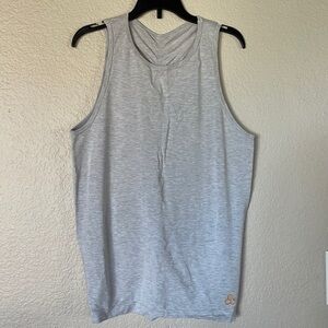 Gray workout top scrunched back